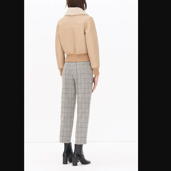 Sandro Cerone Shearling Bomber Aviator Leather Jacket Size S Beige Tan Designer - Picture 4 of 15